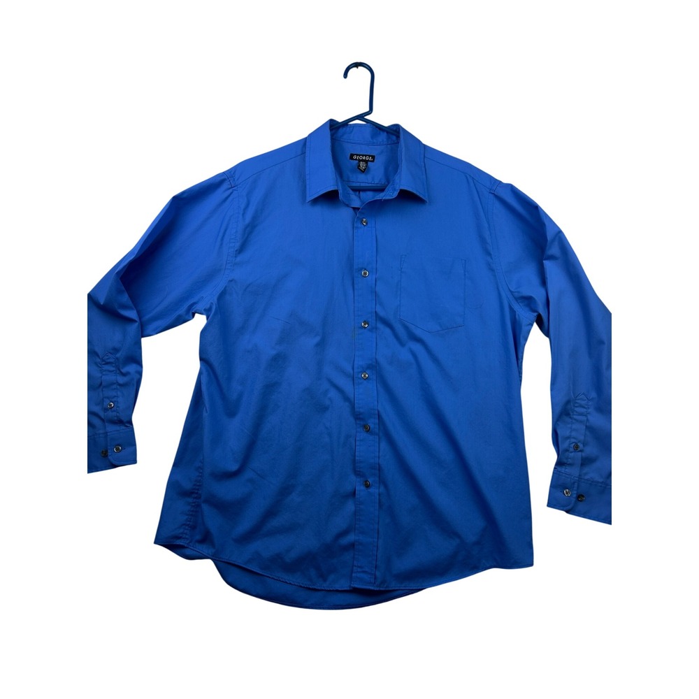 George Long Sleeve Button Up Dress Shirt XL Rally Blue Solid Office Professional